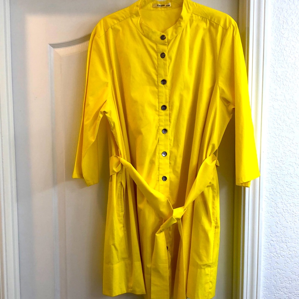 Yellow Stretch Cotton Belted Swing Dress